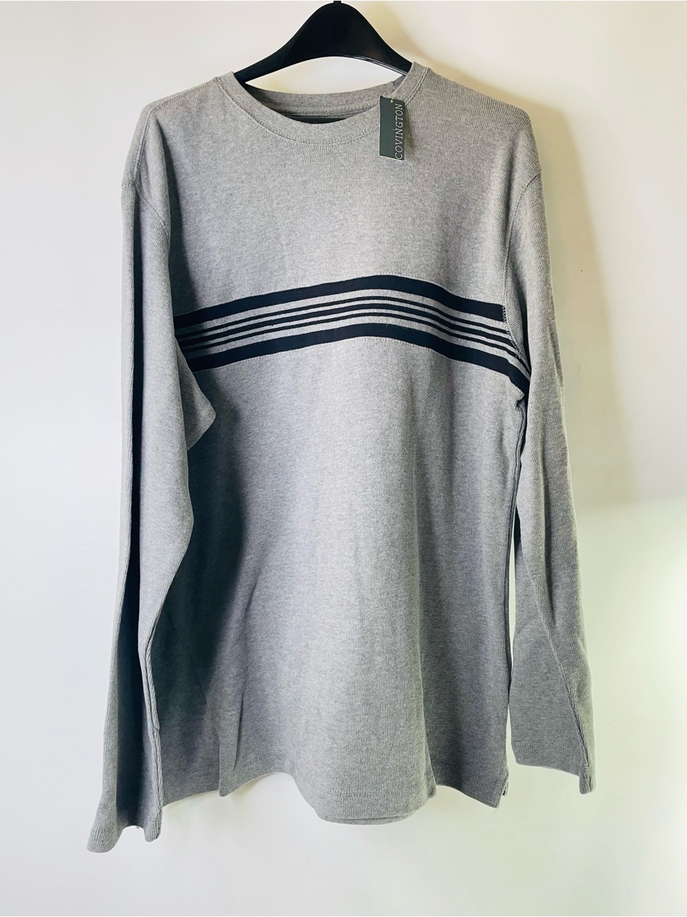 Covington Gray Long-Sleeve Crew with Navy Stripe BNWT Size XL